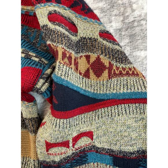 :Emaroo Australia Pure Wool XL Coogi-Style Outback Landmarks 3D Knit Cardigan - Picture 10 of 12